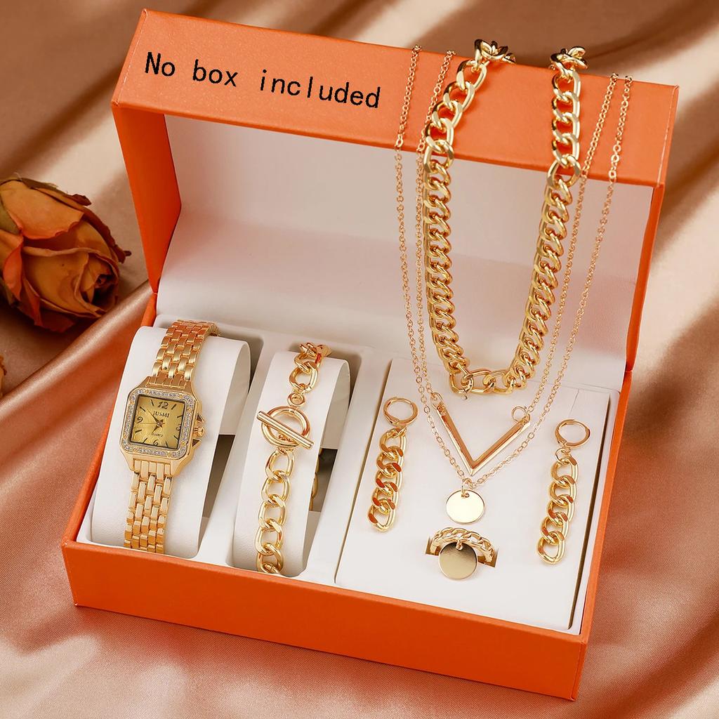 Vintage Light Luxury Watch Set Women's Quartz Watch Necklace Bracelet Earrings 8-piece Set High Sense Fashion Christmas Gift