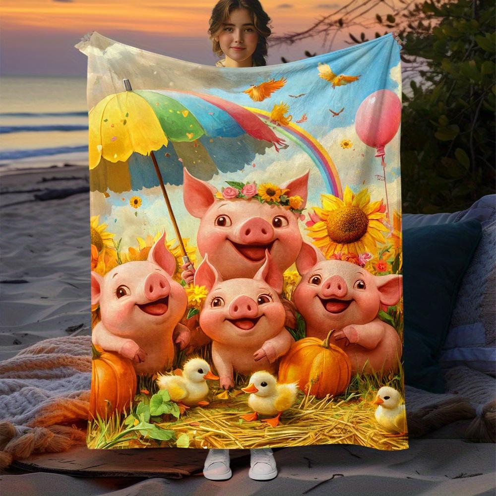 Farmyard Friends Blanket Reversible Flannel Throw for Nursery Decor AllSeason Comfort Playful Companions Gift