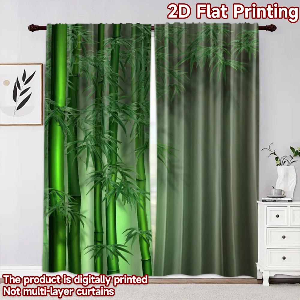 2D flat printing 2pcs Curtain Party Window Curtains Green Bamboo Forest Digital Printed Polyester Drapes Birthday Party for