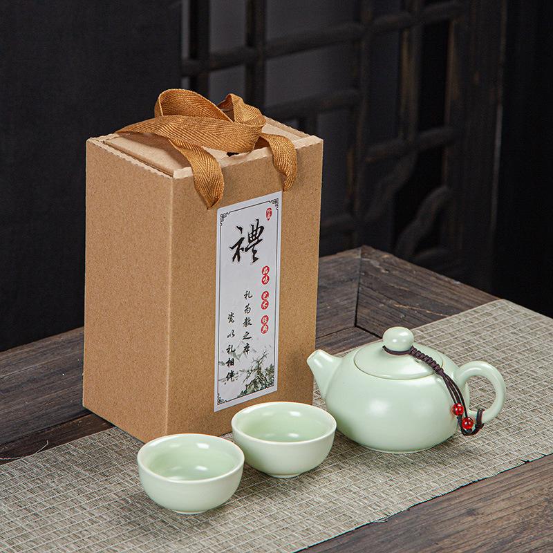 Portable travel tea set, matte kung fu ceramics, a pot of four cups, office business gifts l