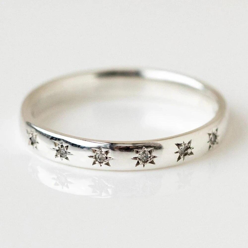 Huitan Korean Style Simple Metal Rings for Women Inlaid Shiny CZ Stone Daily Wearable Accessories Versatile Girls Finger Jewelry