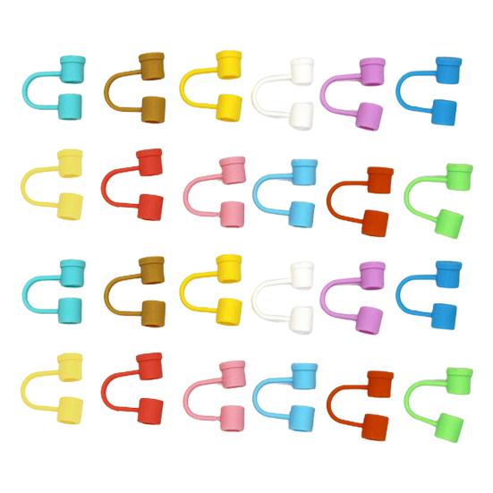 24 ks Kryt na brčko 8mm Jednobarevný Potravinářský Silikon Opakovaně použitelný Prachotěsný Univerzální Skleněný Kryt na špičku brčka Kuchyňské potřeby