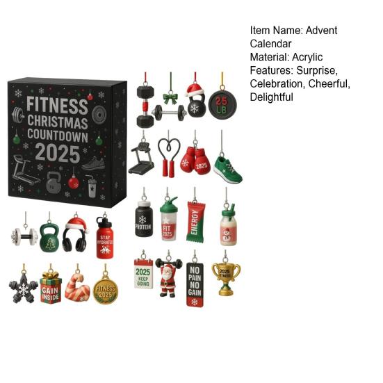 Gym Advent Calendar 2025 24 Days 2D Acrylic Fitness Gear Ornaments Christmas Countdown Calendar Gift