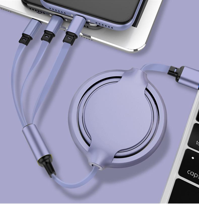 Yuhe Retractable Silicone Fast Charging Cable: One-to-Three for Apple & Huawei with Custom Logo