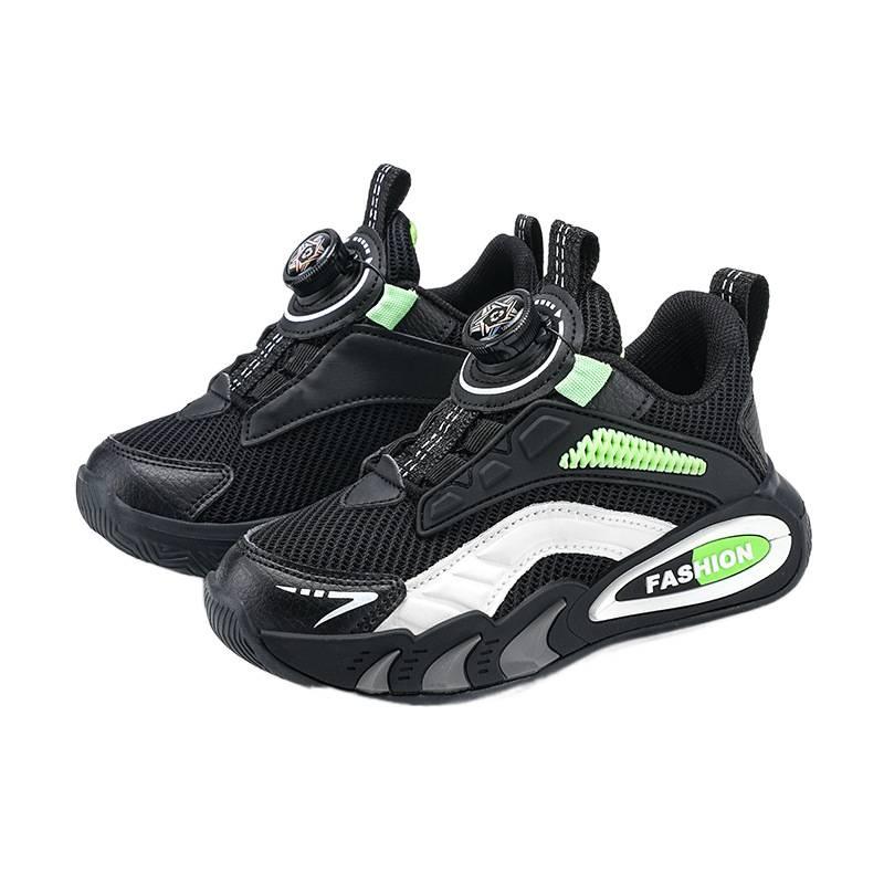 Boys' sports shoes 2025 autumn new rotating buckle leather waterproof children's basketball shoes boys casual running shoes
