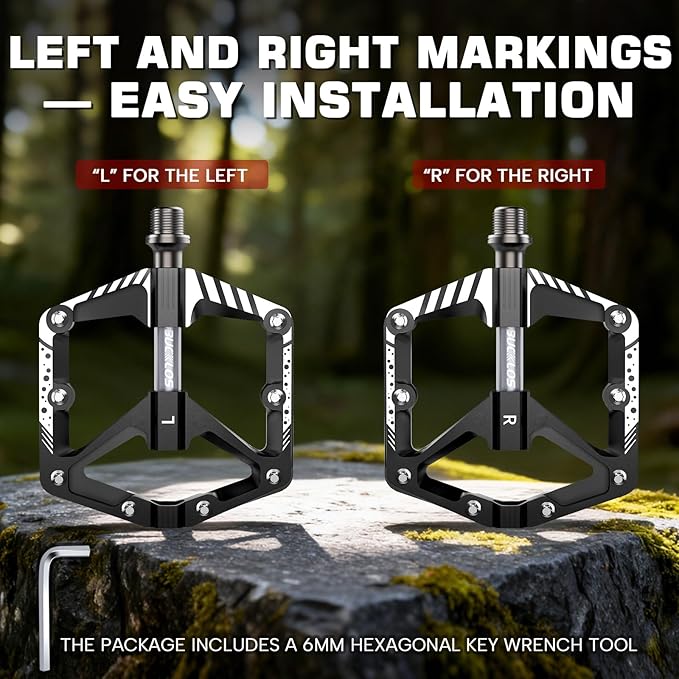BUCKLOS Mountain Bike Pedals MTB Non-Slip Platform Pedals with Reflectors DU Bearings 9/16" Pedal Aluminum Alloy Bicycle Parts