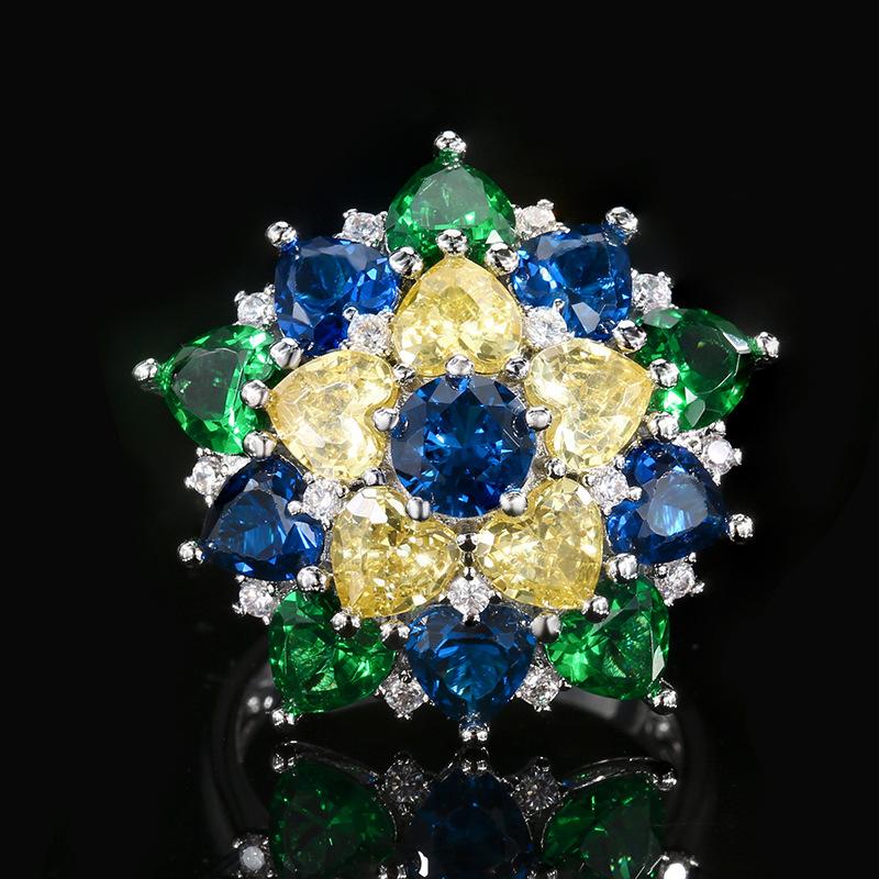 Jewelry Copper Bottom Gold-Plated Simulation Color Treasure Flower High-End Light Luxury Suit Women