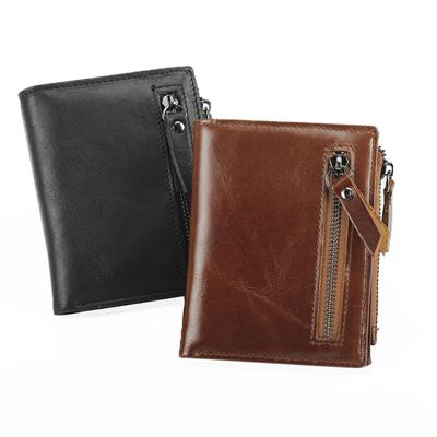 Portafoglio da Uomo Shijiangxin Retro in Vera Pelle - Borsa Corta Multifunzione con Cerniera con Finitura Casual in Pelle Bovina Cerata