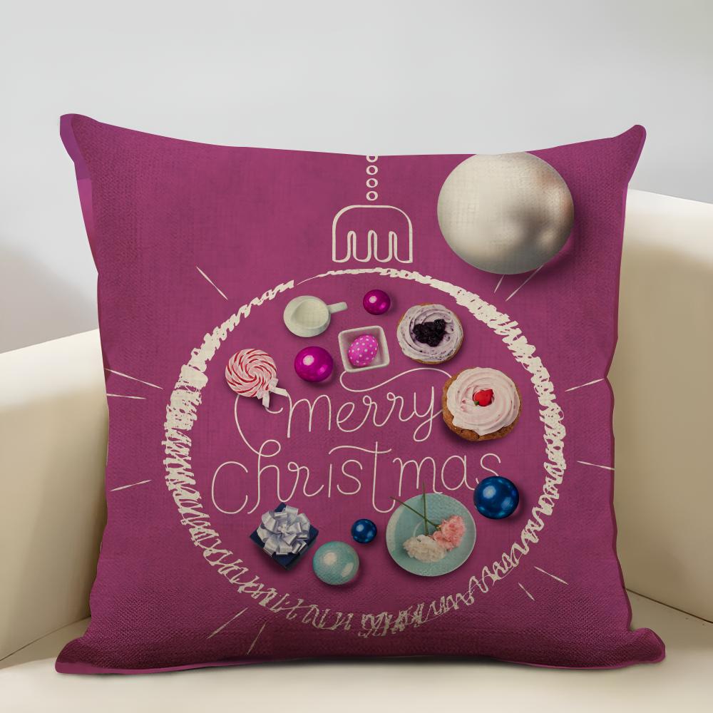 Christmas Elements Cushion Cover Household Decoration Linen Sofa Cushion Cover: Skin-Friendly & Breathable With Invisible Zipper