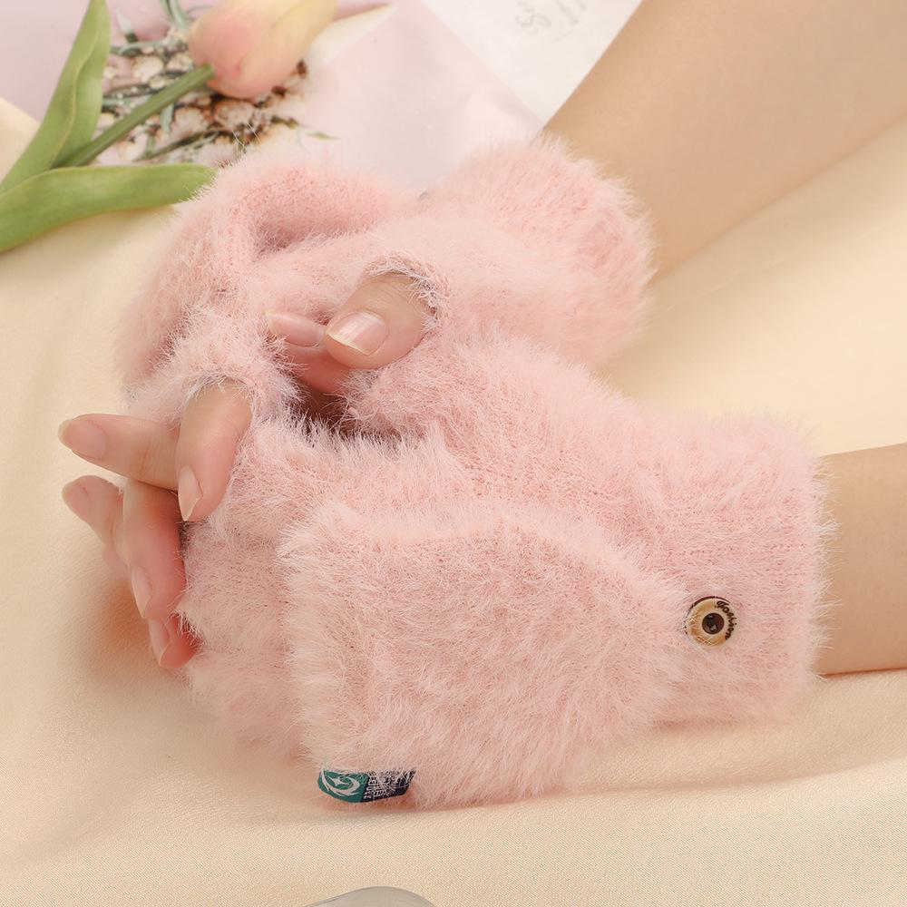 

Женские зимние ветрозащитные плюшевые варежки без пальцев с откидным верхом - Утепленные и теплые для использования на открытом воздухе One Size