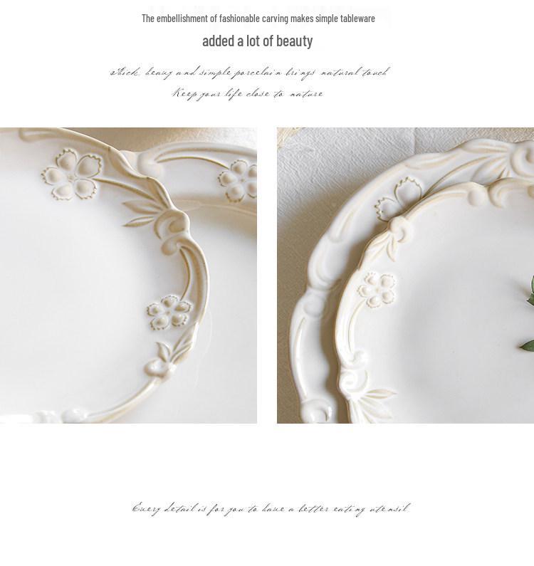 Elegant Retro Embossed Ceramic Dinner Plate Collection