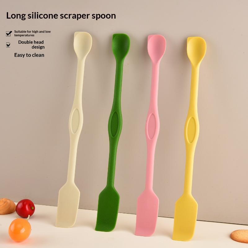Double Ended Silicone Scraping Spoon Heat Resistant Food Grade Non-Slip Handle Utensil for Home Baking Cooking