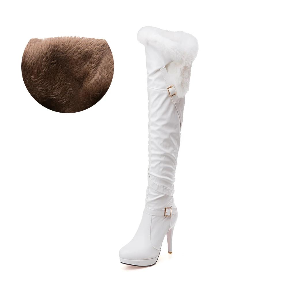 PU Soft Leather Over Knee High Heels Boots Platform Warm Woman 's Winter Long Boots Zapatos Mujer Black White Party Fetish Shoes