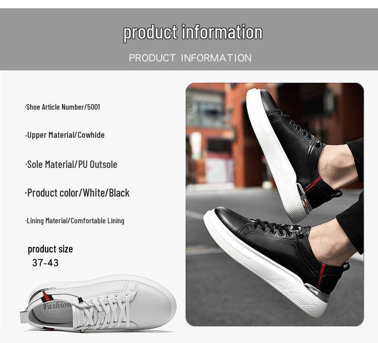 5001 Herren Höhe-Steigernde Low-Top Plateau-Sneaker, Obermaterial aus Rindsleder, Dicke Sohle, Lässige Weiße Sportschuhe, Trendiger Frühjahrsstil.