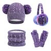 4Pcs/Set Kids Winter Hat Scarf Gloves Ear Warm Set Children's Unisex Fleece-lined Thickened Beanies Windproof Scarf