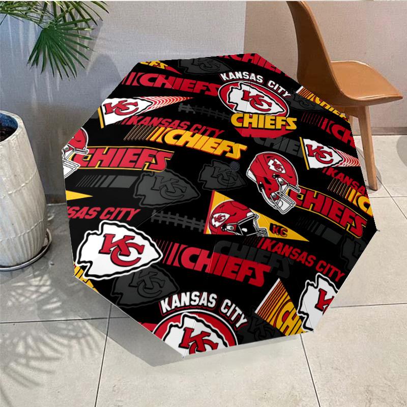 Kansas City Chiefs Pattern Umbrella - Automatic Open/Close, Compact 8-Rib Lightweight Umbrella Essential for outdoorPicnic Accessory Fan Gifts