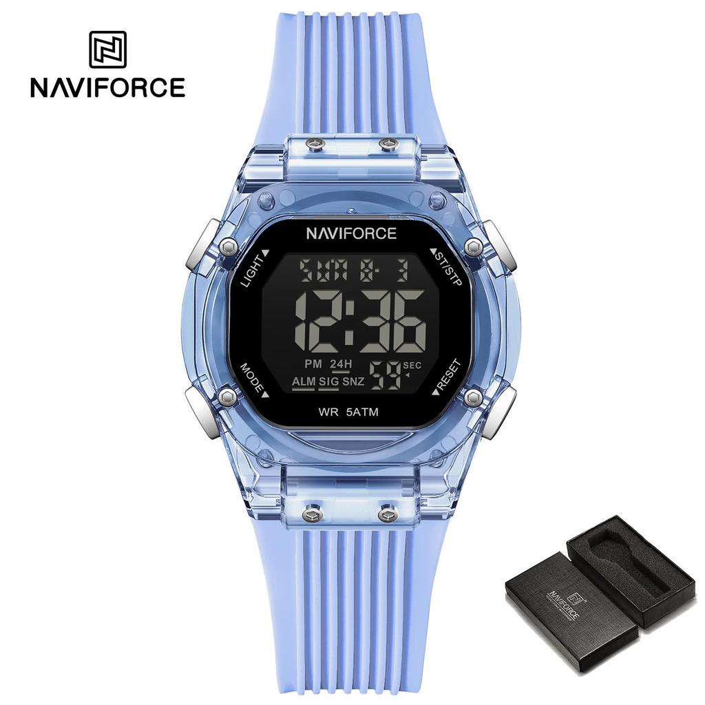 NAVIFORCE Digital Women Watch Alarm Calendar Date LCD Display Sports Chronograph Silicone Strap Waterproof Ladies Girl Watch Gift NF6114