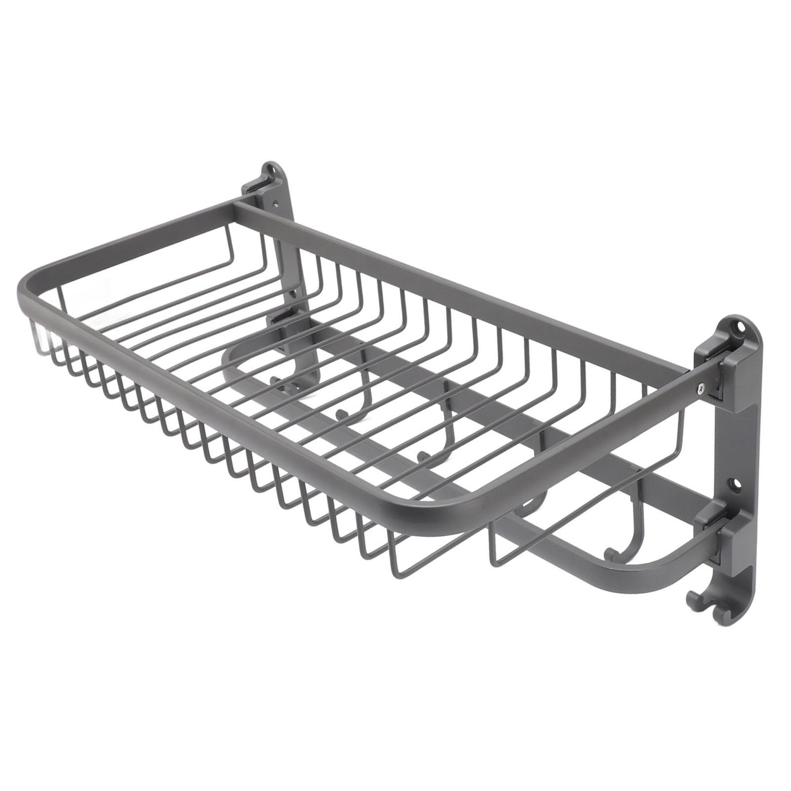 Foldable Towel Shelf with Towel Hooks Punch Rust Resistant Space Aluminum Bathroom Towel Rack for Kitchen