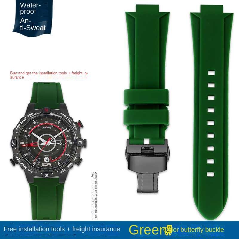 Bracelet de montre convexe Bracelet en silicone pour timex T2N738 T2N739 T2N720 T2N721 T49706 Bracelet de montre à boucle déployante Bracelet en caoutchouc 24X16mm