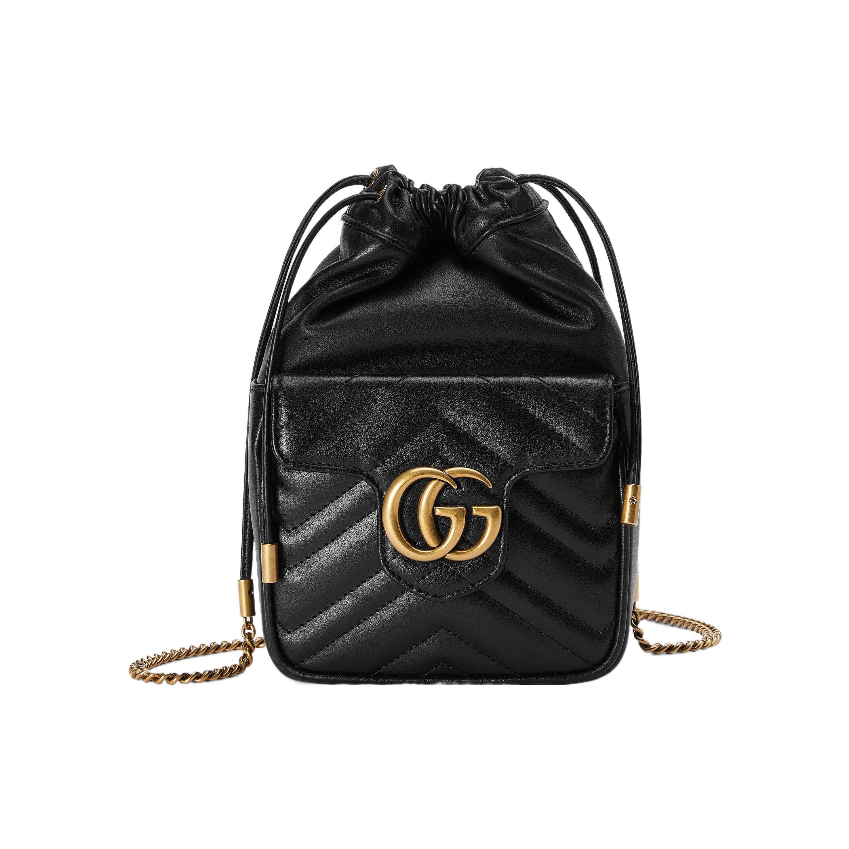 

Gucci Marmont Series Double G Logo Drawstring Closure Leather Bucket Bag Mini Women bags Black 746433-AAB7C-1000 Basic Set (Bag+Dust Bag)