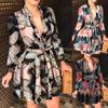 BITCED Women's Long Sleeve V-Neck Tie Fashion Sexy Printed Dresses