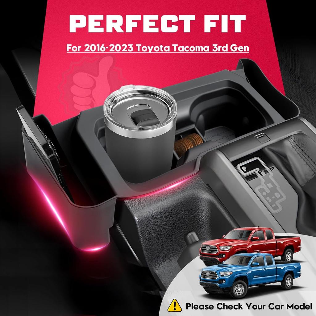 2 In 1 In Cup Holder For Toyota Tacoma 2016- Center Console Cup Holder Ert Silicone Drink Organizer Holder For Tacoma Interior Upgrade Accessories