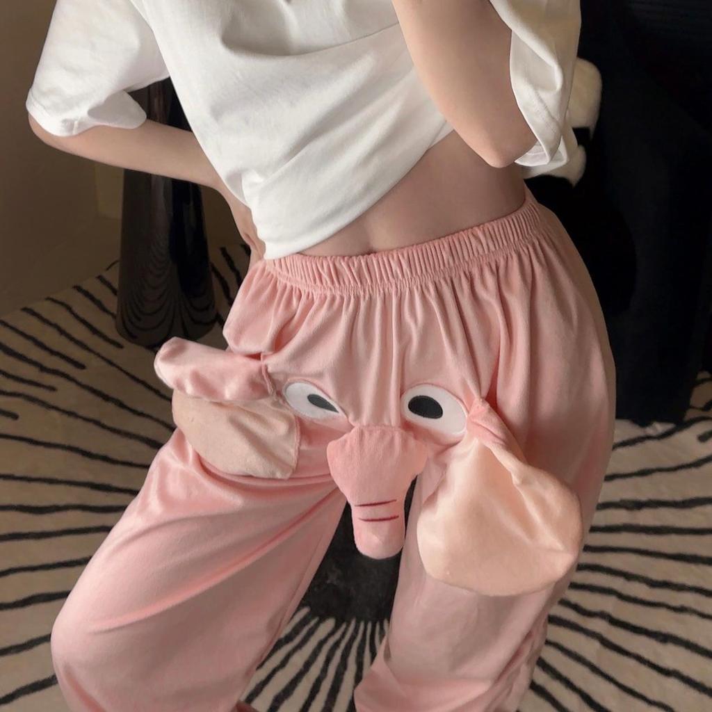 Funny Elephant Nose Couple Pajamas: Cozy Men's and Women's Pants for Autumn & Winter