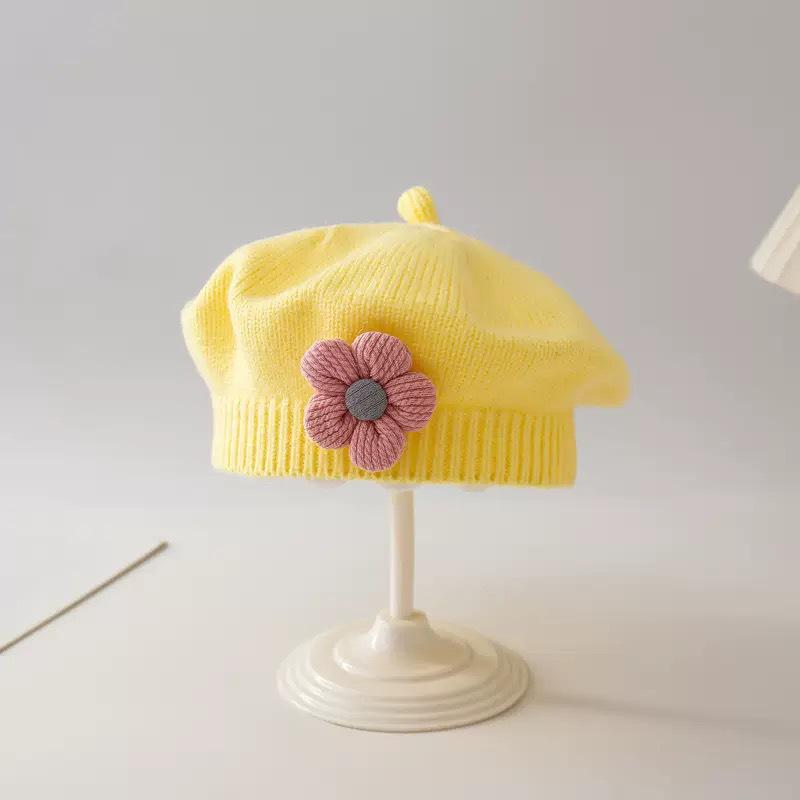 Infant Spring & Autumn Wool Beret - Cute Flower Knit Hat for Boys & Girls