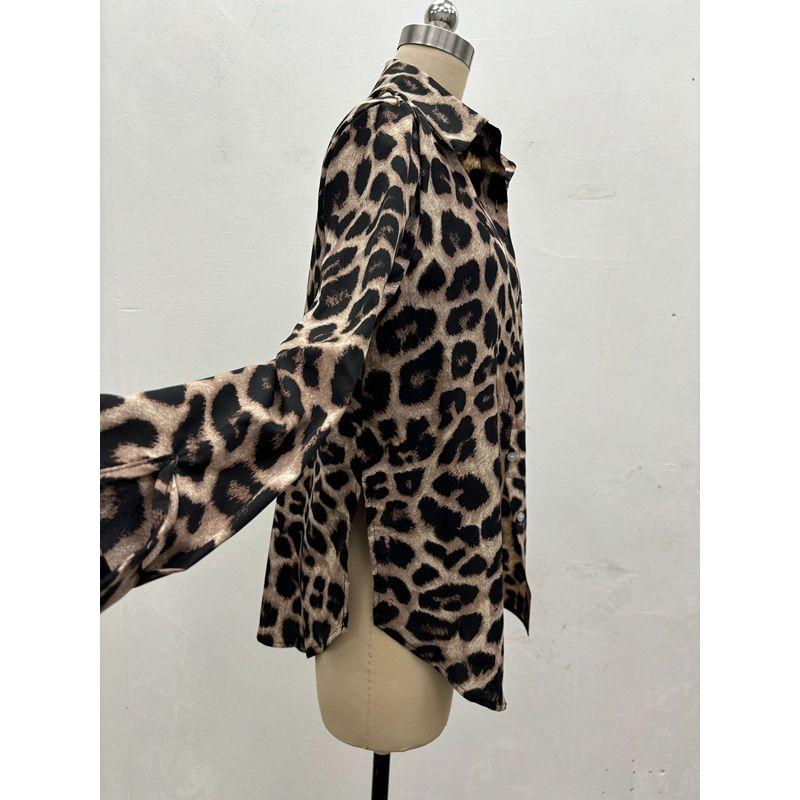 Sommer Europäischer und Amerikanischer Anzug Damen Leopardenmuster Langarm Strickjacke Hemd Damen Shorts Amazon Damen Zweiteiler