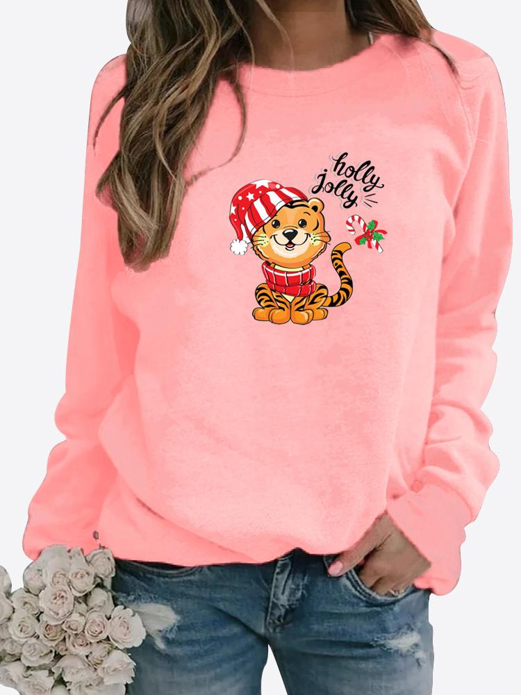 Damen Winter Bedrucktes Rundhals-Bequemes Sport-T-Shirt Plus Size Casual Langarm-Tops Sweatshirt Bedruckter Pullover Pullover