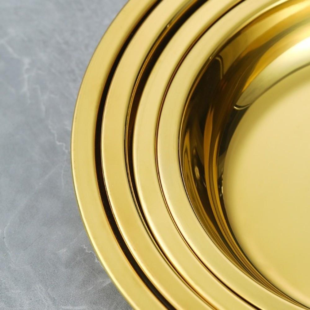 Silver Stainless Steel Round Plate Shallow Tray Rustproof Easy Clean Outdoor Camping Tray Flat Baking Cake Plate Restaurant