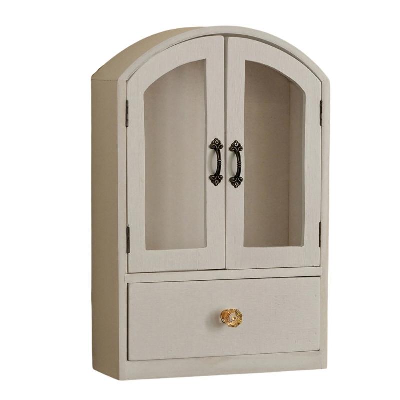 Sturdy Wooden Desktop Organizers Cabinet Clear Glass Front Panel Multipurpose Storage For Home Office Decors