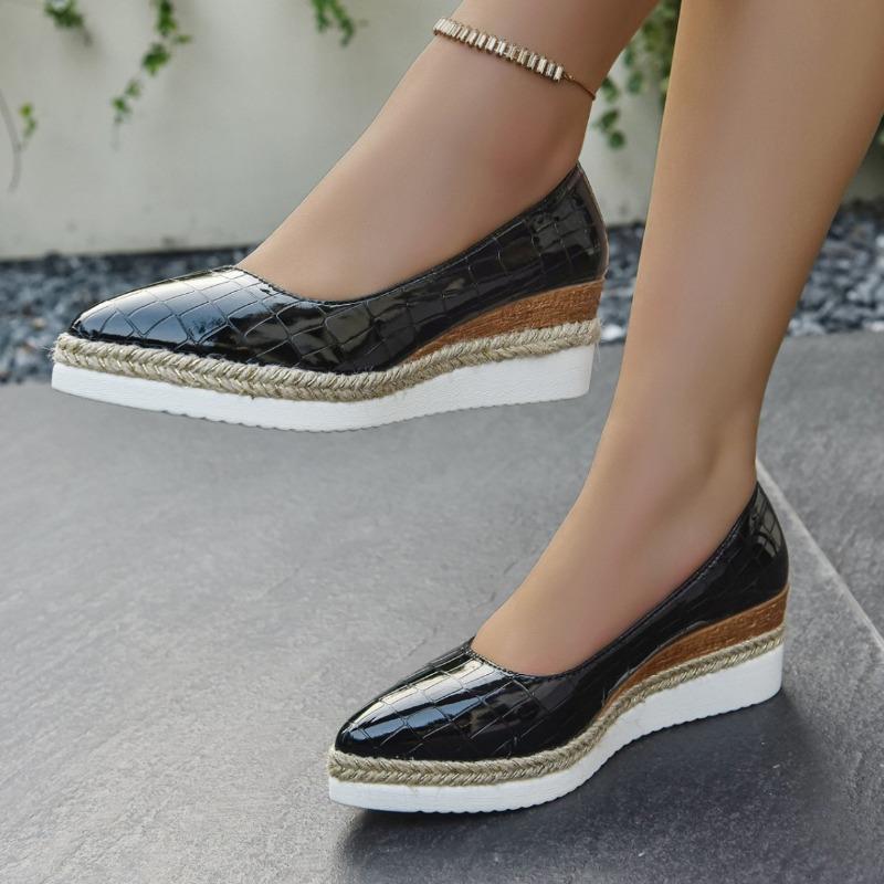 Buty Damskie Moda Szpiczaste Skórzane Pojedyncze Buty Płytka Cholewka Gruba Podeszwa Casualowe Mokasyny Damskie Koturny Platformy Zapatos Mujer