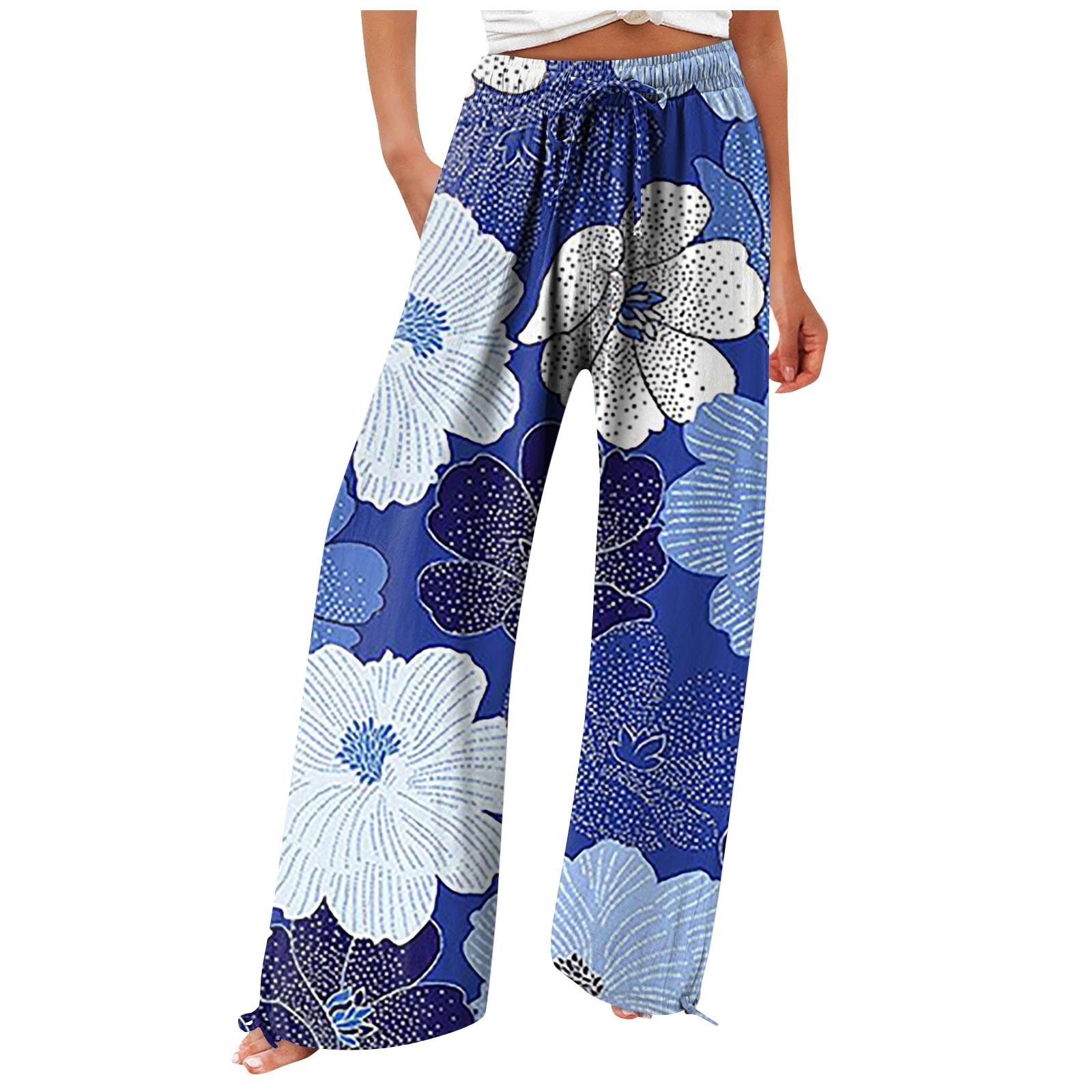 

Женские модные свободные повседневные брюки с высокой талией и принтом, повседневные брюки M синий