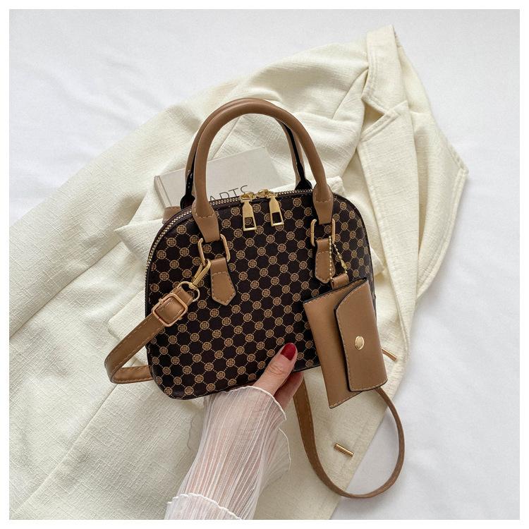 Luxury Shell Bag Fashion Women's Handbag Simple Style Shoulder Bag Plaid Print Crossbody Bag Shell Shape Wallet Card Bag