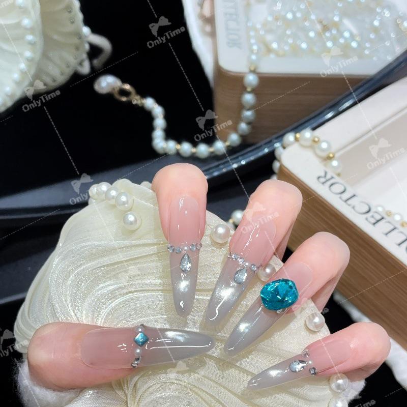 K2035 Clear French White Elegant High-End Luxury Handmade Wearable Long Nails K2035-S