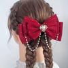 Elegante Samt-Fliege Haarspange mit Kristall und Imitationsperlen, Niedliches einfarbiges Quasten-Haaraccessoire, Perfektes Valentinstagsgeschenk für Mädchen