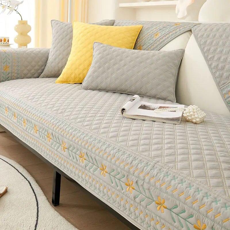 Cotton Embroidered Sofa Cover Rustic Style Jacquard Fabric Non-Slip Cushion Simple Living Room Sofa Armrest Backrest Towel
