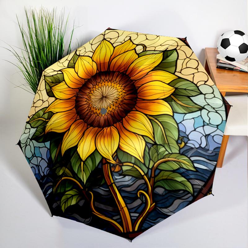 Retro Sunflowers Umbrella Automatic Open/close, Sturdy Iron Frame & 8-Rib Struct, Umbrella for Women & Men, Valentine's Day Gift