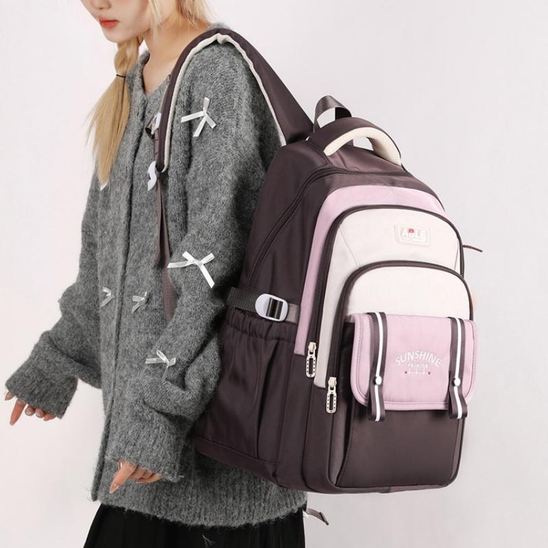 Fashion Contrasting Color Junior High School Girl Schoolbags Widened Reinforced Shoulder Strap Teenager Backpack Lightweight Large Capacity Book Bag