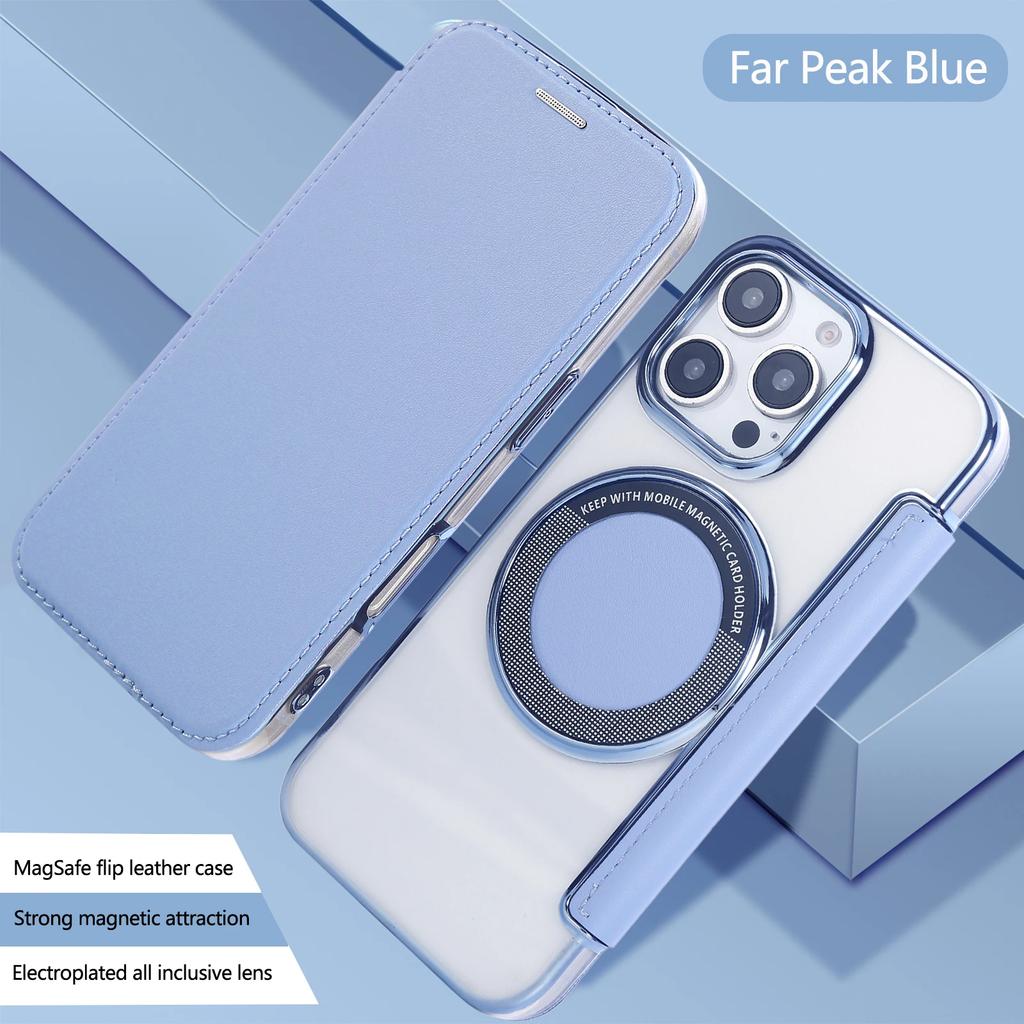 Wallet Leather Case for iPhone 16 17 Pro Max 16E Air 15 Plus 14 13 12 for Magsafe Wireless Charging Plating TPU Magnetic Cover