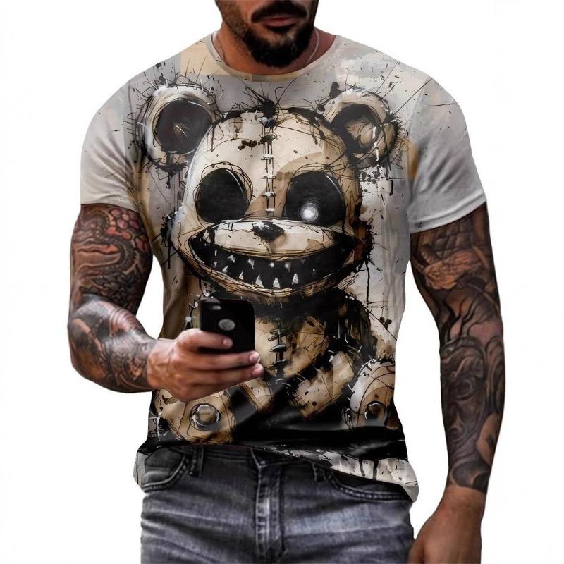 Summer Street Fun Teddy Bear 3D Digital Printed Round Neck Short Sleeve Men's Sports Leisure Comfortable Loose T-shirt