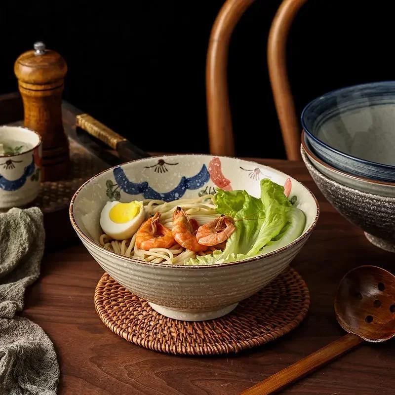 Japanese and Wind Creative Ceramic Bowl Household Instant Noodle Bowl Ramen Hat Bowl Household Commercial Salad