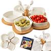 White Porcelain Snack Bowls with Flower Bamboo Tray 10-Piece Set