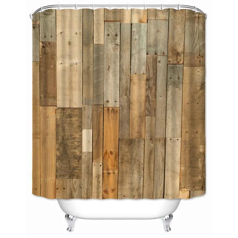 Rustic Shower Curtain Vintage Vertical Wood Planks Distressed Rustic Hardwood Design Fabric Bathroom Curtains Decor with Hooks