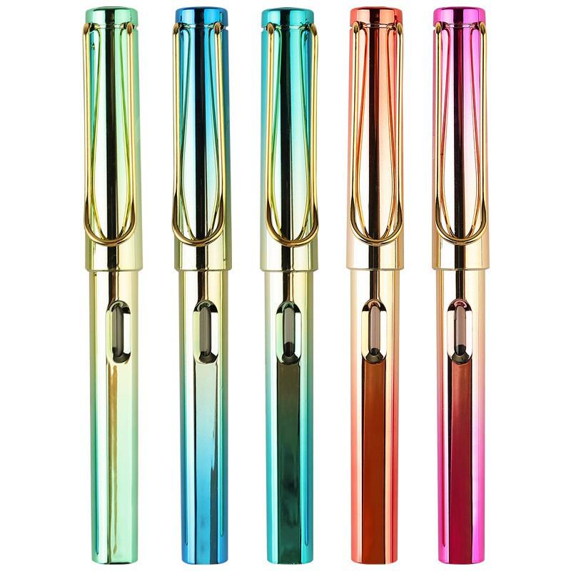 Refillable Ergonomic Fountain Pen for Students - Transparent Colored Plastic Design