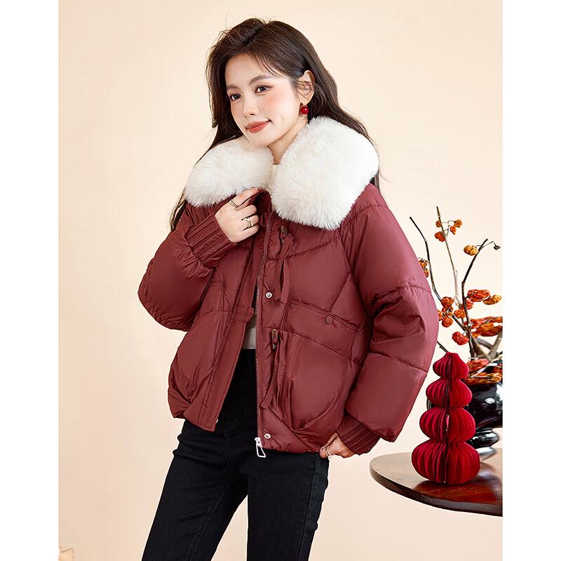 Women's Winter Petite Padded Jacket with Large Fur Collar