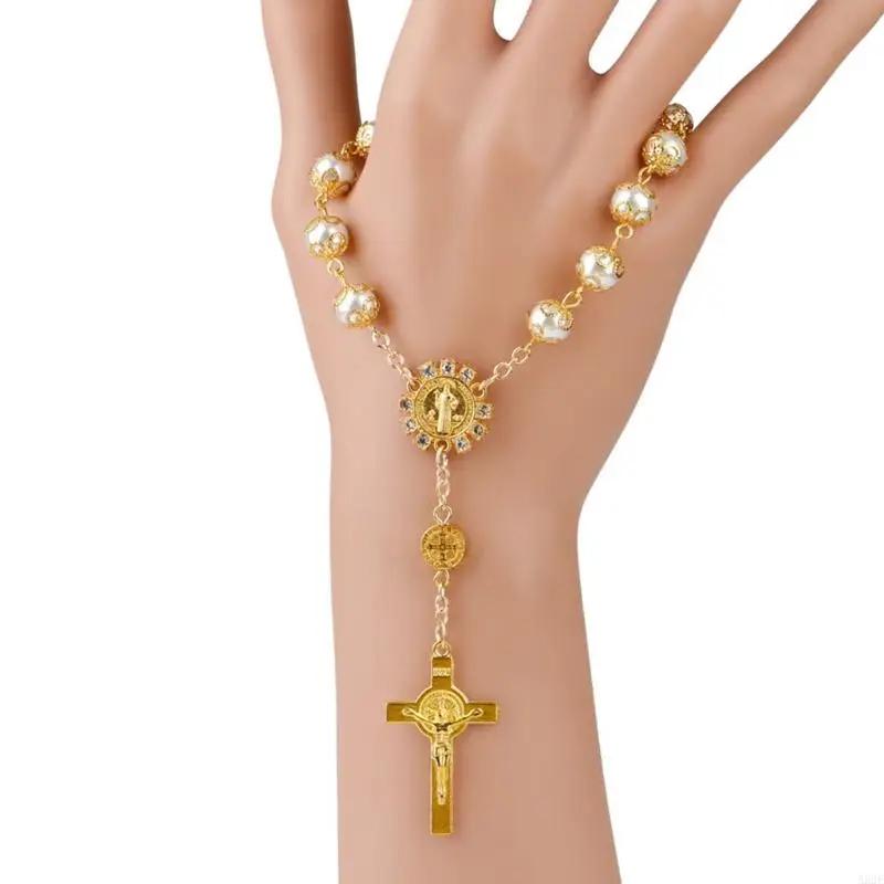 One Decade Auto Rosary Beads Catholic Bracelet Saint Benedict Crucifix Divine Mercy Gift for Women Men