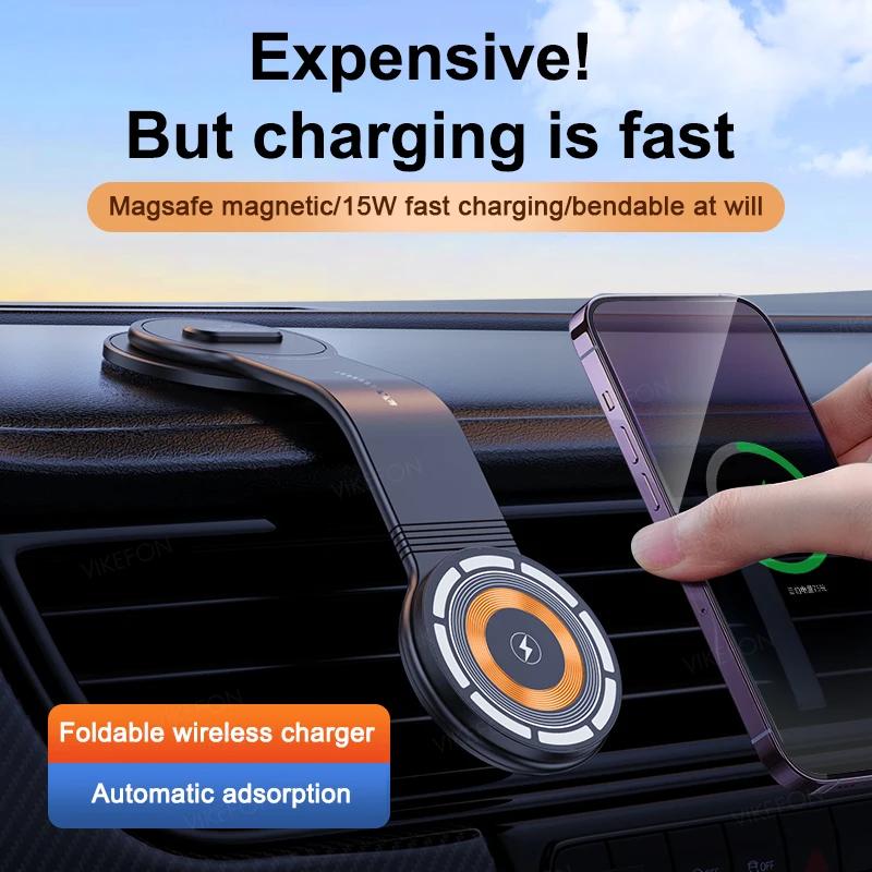 N52 Magnetic Car Wireless Charger Bendable Memory Alloy Phone Holder For Magsafe iPhone 16 15 14 13 12 Samusng S24 Fast Charging