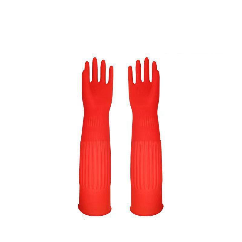 Velvet-Lined Waterproof Latex Dishwashing Gloves - Thick, Warm, Rubber Gloves for Household Use